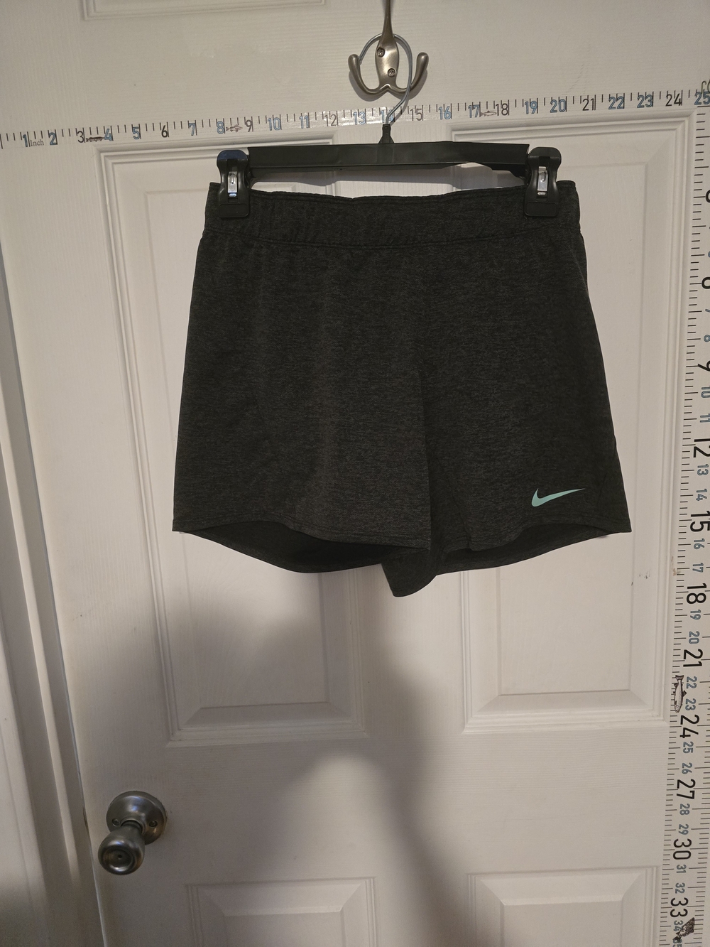 Nike Youth Dark Gray Athletic Shorts with Mint Swoosh Accent
